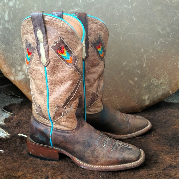 JOHNNY RINGO JR922-38 distressed brown/tan  Arrow cowgirl boots square toe sz 5B - Picture 3 of 16